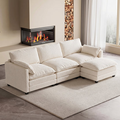 102.3" Cloud Couch Sectional, L Shaped Modular Sectional Sofa, 4-Seat Deep Seat Chenille Couch for Living Room, Bedroom, Apartment, off white