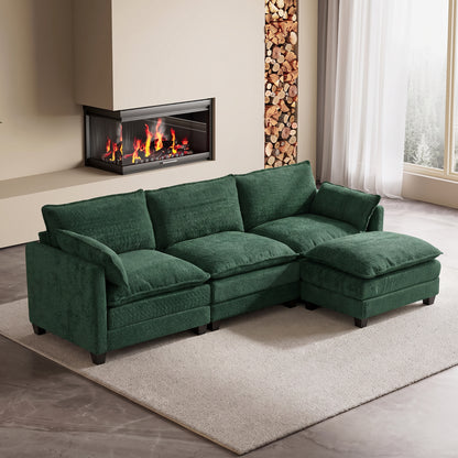 102.3" Cloud Couch Sectional, L Shaped Modular Sectional Sofa, 4-Seat Deep Seat Chenille Couch for Living Room, Bedroom, Apartment, Green