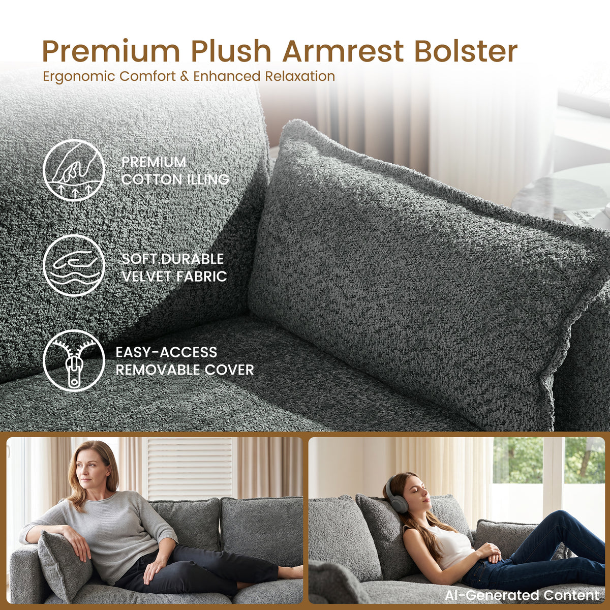 102.3" Cloud Couch Sectional, L Shaped Modular Sectional Sofa, 4-Seat Deep Seat Chenille Couch for Living Room, Bedroom, Apartment, Light Gray
