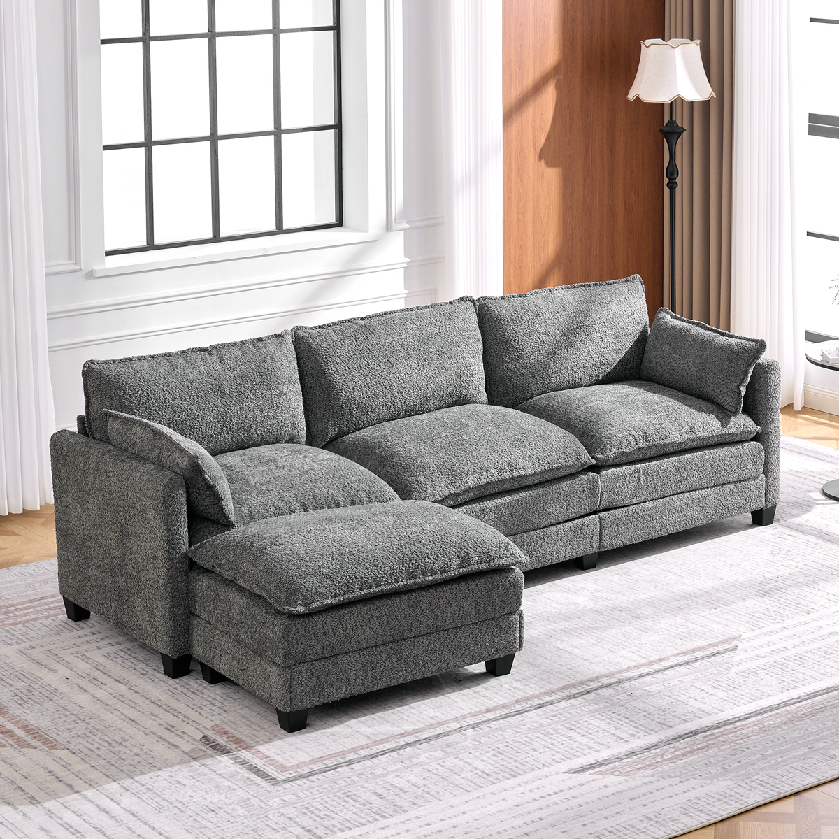 102.3" Cloud Couch Sectional, L Shaped Modular Sectional Sofa, 4-Seat Deep Seat Chenille Couch for Living Room, Bedroom, Apartment, Light Gray