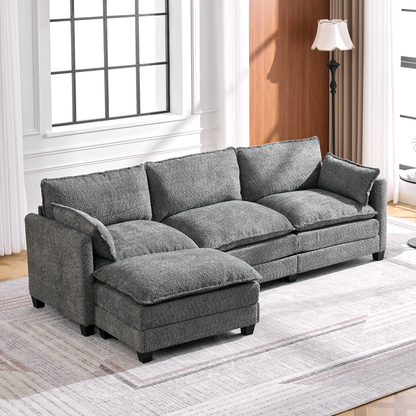 102.3" Cloud Couch Sectional, L Shaped Modular Sectional Sofa, 4-Seat Deep Seat Chenille Couch for Living Room, Bedroom, Apartment, Light Gray