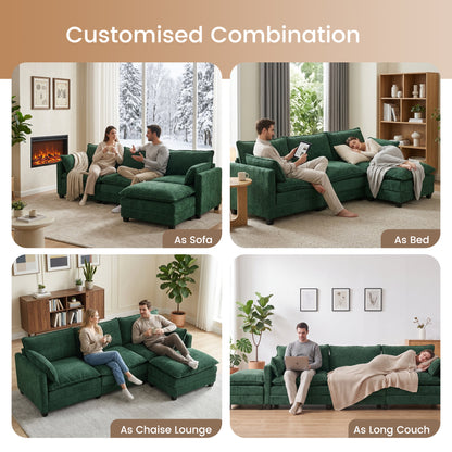 102.3" Cloud Couch Sectional, L Shaped Modular Sectional Sofa, 4-Seat Deep Seat Chenille Couch for Living Room, Bedroom, Apartment, Green