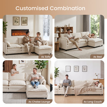 102.3" Cloud Couch Sectional, L Shaped Modular Sectional Sofa, 4-Seat Deep Seat Chenille Couch for Living Room, Bedroom, Apartment, off white