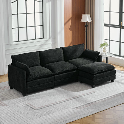 102.3" Cloud Couch Sectional, L Shaped Modular Sectional Sofa, 4-Seat Deep Seat Chenille Couch for Living Room, Bedroom, Apartment, Black