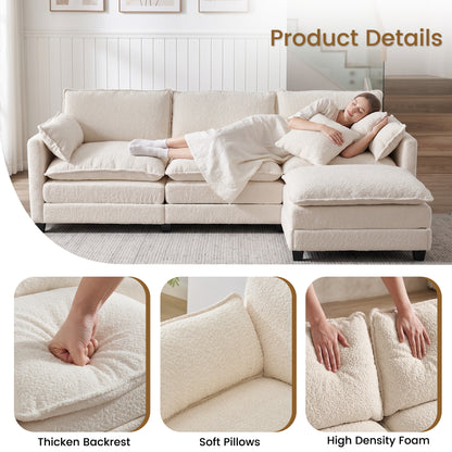 102.3" Cloud Couch Sectional, L Shaped Modular Sectional Sofa, 4-Seat Deep Seat Chenille Couch for Living Room, Bedroom, Apartment, off white