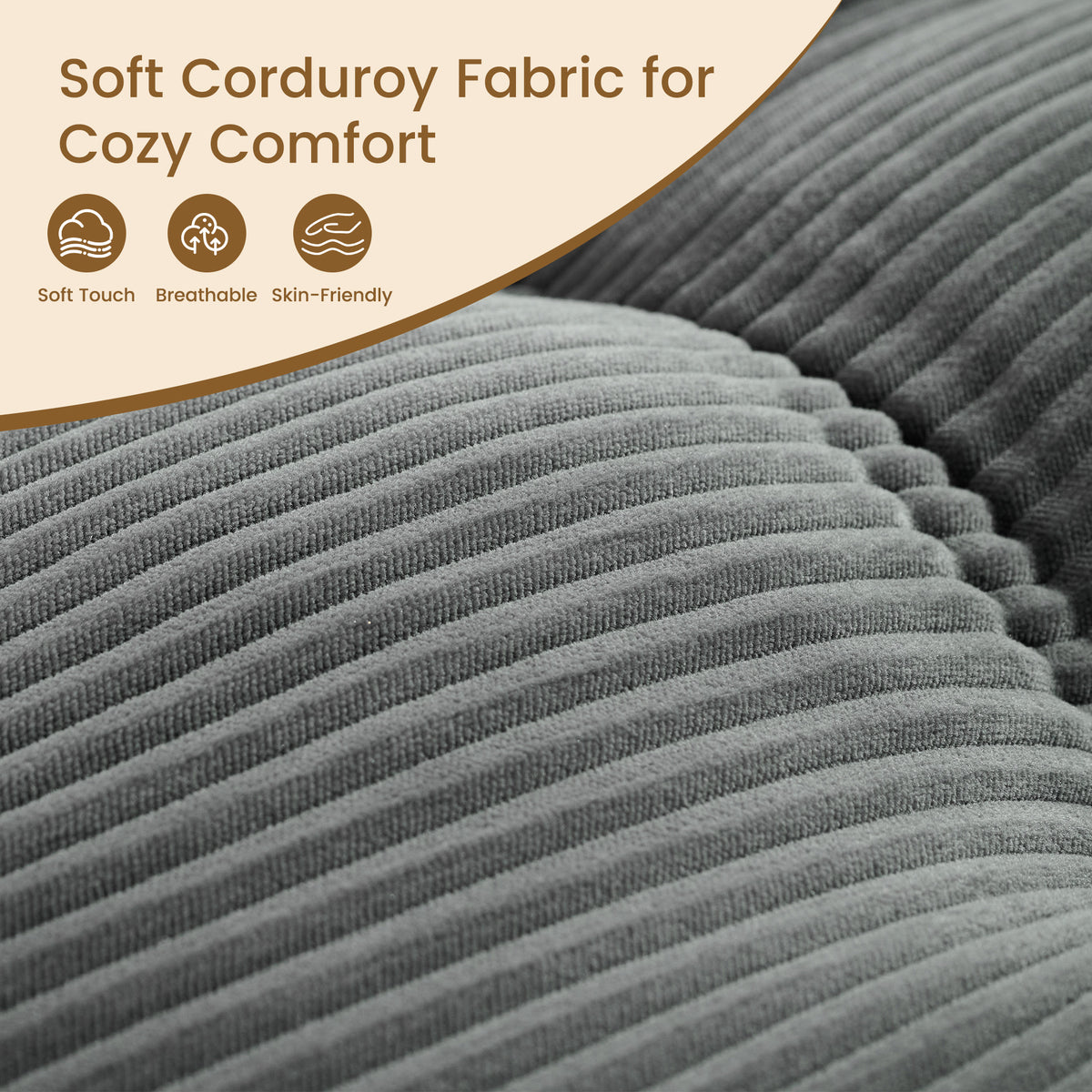 Oversized Dark Gray Round Chaise Lounge Sofa, Upholstered Lounge Chair with 3 Pillows