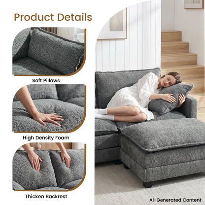 102.3" Cloud Couch Sectional, L Shaped Modular Sectional Sofa, 4-Seat Deep Seat Chenille Couch for Living Room, Bedroom, Apartment, Light Gray